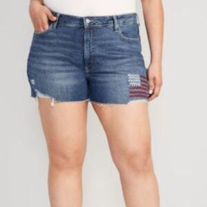 OLD NAVY 22 High-Rise OG Straight Blue Jean Cut-Off Shorts Frayed Hem Stretch